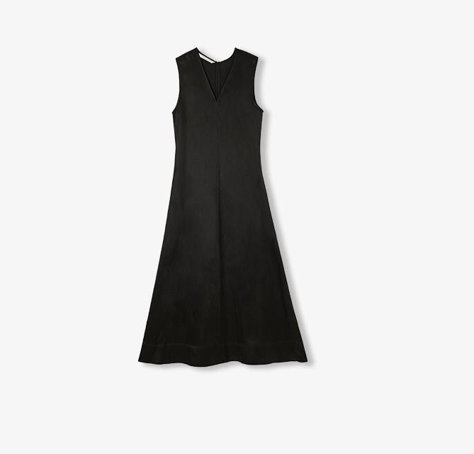Lightweight and Zero-Pressure Cupro Linen Textured Anti-Wrinkle V-Neck Sleeveless A-Line Dress