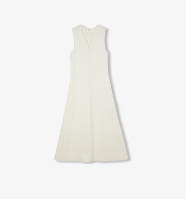 Lightweight and Zero-Pressure Cupro Linen Textured Anti-Wrinkle V-Neck Sleeveless A-Line Dress