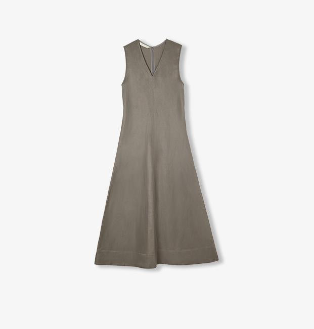 Lightweight and Zero-Pressure Cupro Linen Textured Anti-Wrinkle V-Neck Sleeveless A-Line Dress